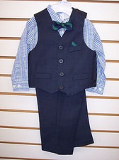 Infant Boys Starting Out 4pc Navy & Green Vest Suit Size 24 Months
