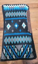 Western Show Saddle Blanket Pad Wool Top Fleece Blue Black Aztec Native 34x36 