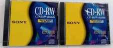 2 Sony CD-RW CD ReWritable for High Speed Drive 650 MB CD-RW650 Case Has Crack 