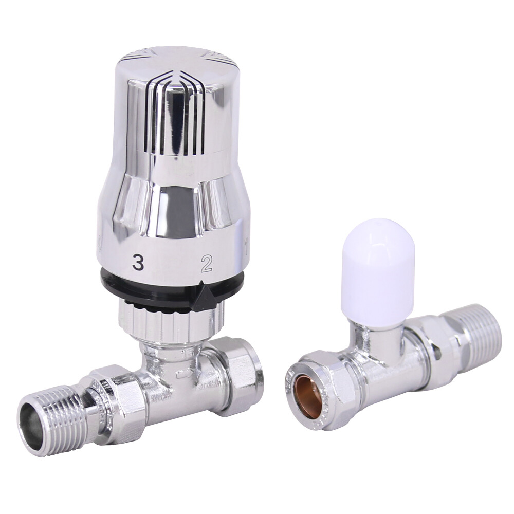 Pair of Straight Thermostatic Manual Radiator Valves Heated Towel Rail Valve