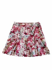 Vintage Y2K Pleated Mini Skirt M Floral Swirl Print Red Pink White Short Low Mid
