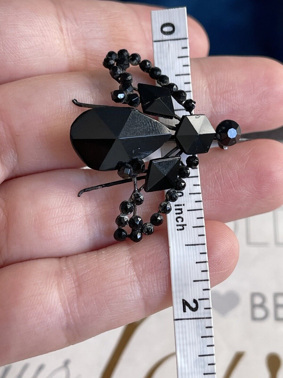 Antique brooch bug black glass Rare Insect for a … - image 7