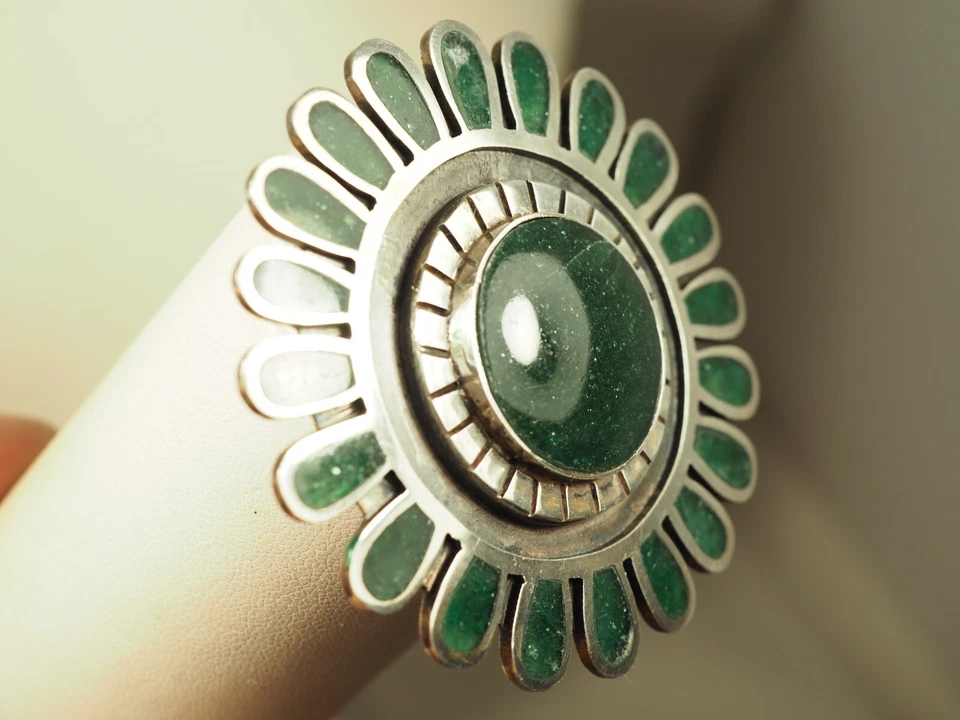 GROSSE BROCHE PENDENTIF ARGENT MASSIF NAVAJO LARGE SILVER BROOCH TONO CECILIO - Imagen 2 de 4