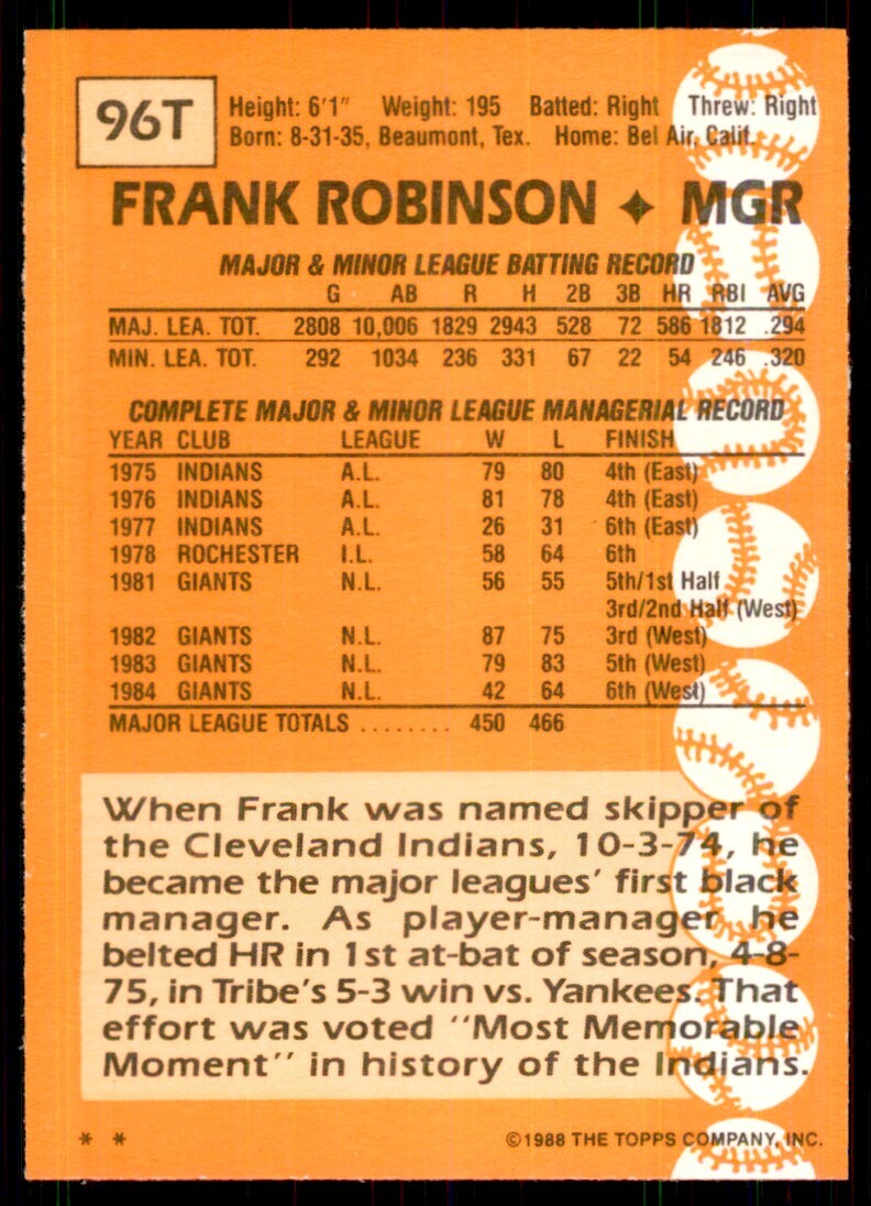 購入者決定 1988 Topps Traded. Frank Robinson Baseball Cards #96T | eBay
