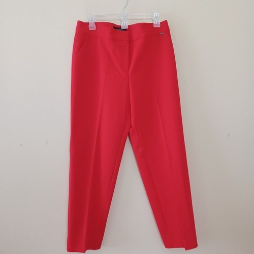 St John Ruby Red Pants Sz 10 Emma High Rise Ankle Straight Slim Leg Career