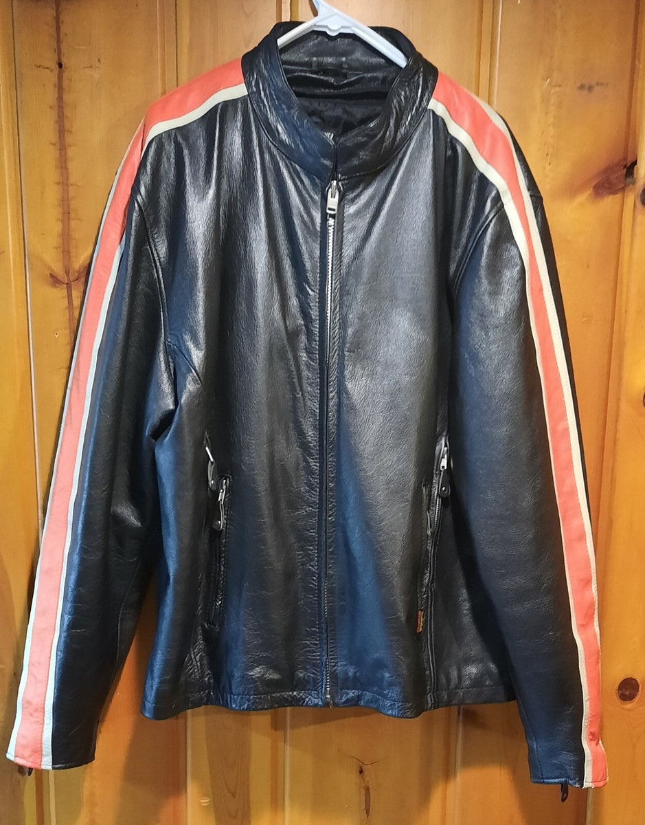 Hot Leathers Men's Motorcycle Jacket Orange & Cream Arm Stripes