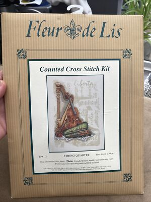 Fleur de Lis Streichquartett gezählt Kreuzstich Set Brandneu Harfe Violine Cello