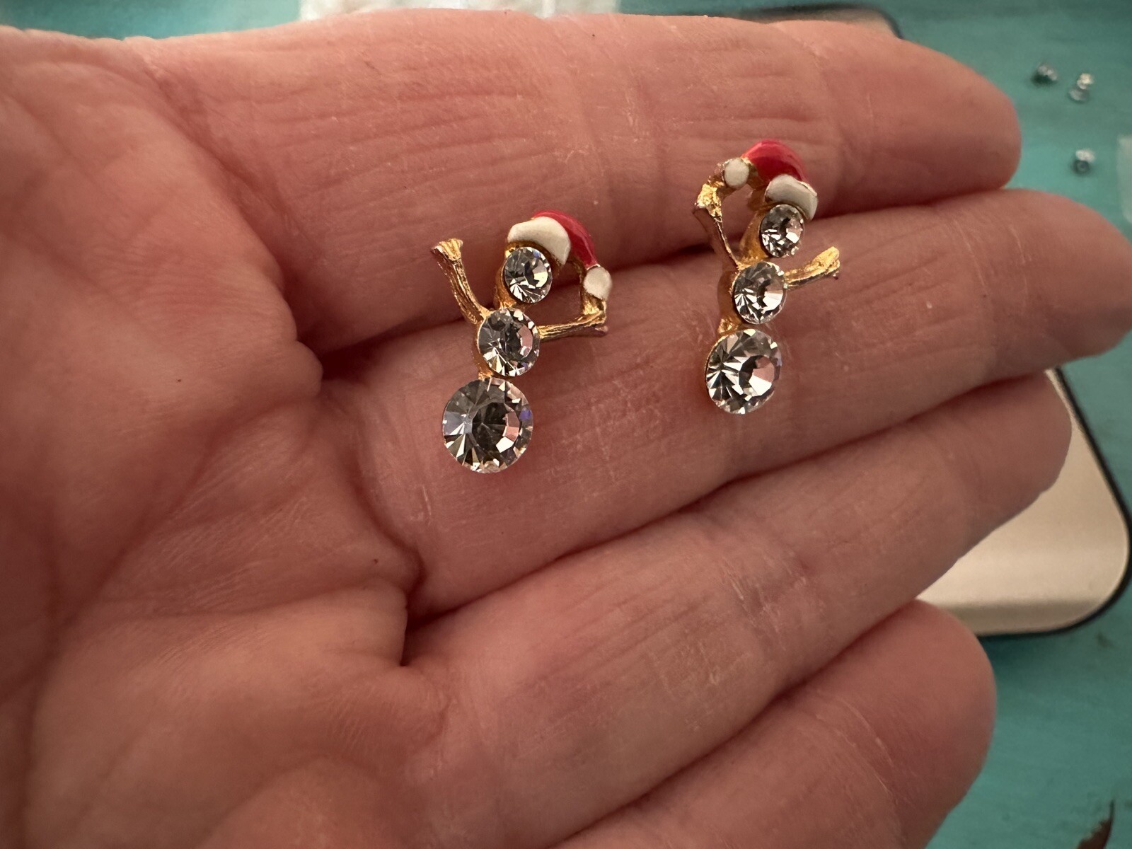 Tiny Snowman Rhinestone Enamel Stud Earrings - image 2