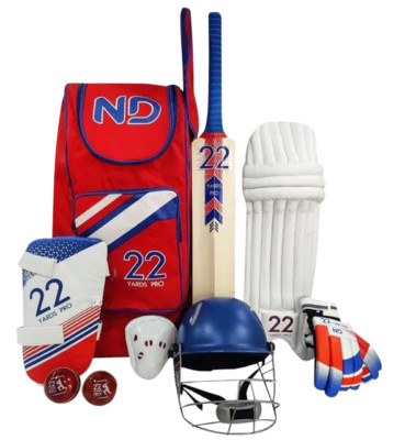 22YardsPro 11-teiliges Cricket-Set? Schläger, Polster, Handschuhe, Helm & Schutzausrüstung