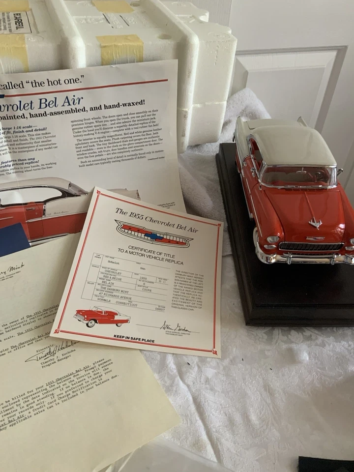 Chevy Belair 1955, Danbury em perfeito estado. 1:16, Orig Box&COA, Suporte de Madeira, Lindo - Imagem 2 de 4