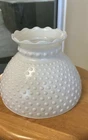Vintage White Milk Glass Hobnail  Ruffled Edge Hurricane Lamp Shade 8" Fitter
