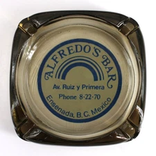 Vintage Marketing Ashtray Clear Glass Alfredo's Bar Ensenada Mexico