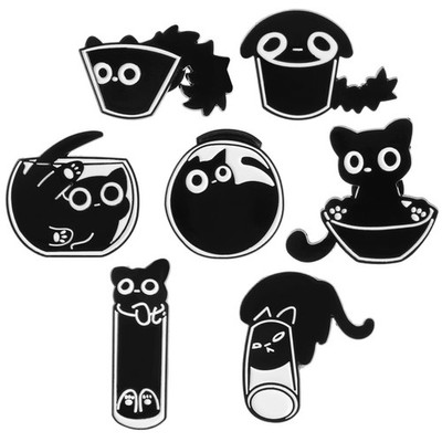 7 Pcs Cat Enamel Pin Cute Cartoon Animal Brooch Funny Alloy Lapel Pins Cat Clip