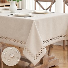 Farmhouse Rectangle Tablecloth with Decorative Cutouts, Waterproof Table Cover