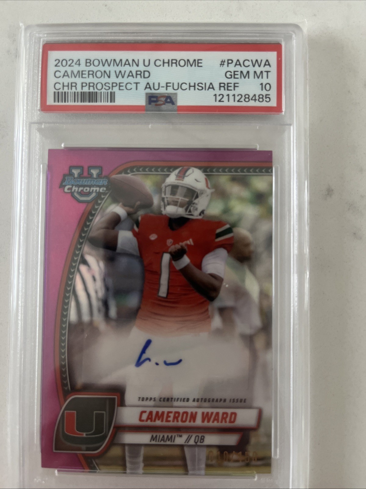 2024 Bowman U Chrome Prospect Auto Cam Ward Fuchsia Refractor /150 Psa 10