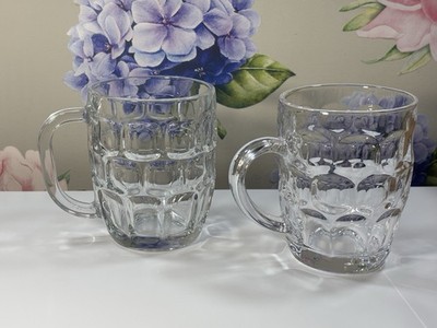 Set of 2 Luminarc France Clear Dimpled Glass Beer Mug Steins 5'' Tall 