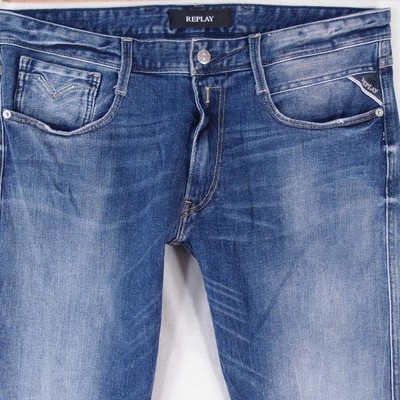 Herrens Replay M914 ANBASS Slim Tapered Elasthan Blau Jeans W36 L32