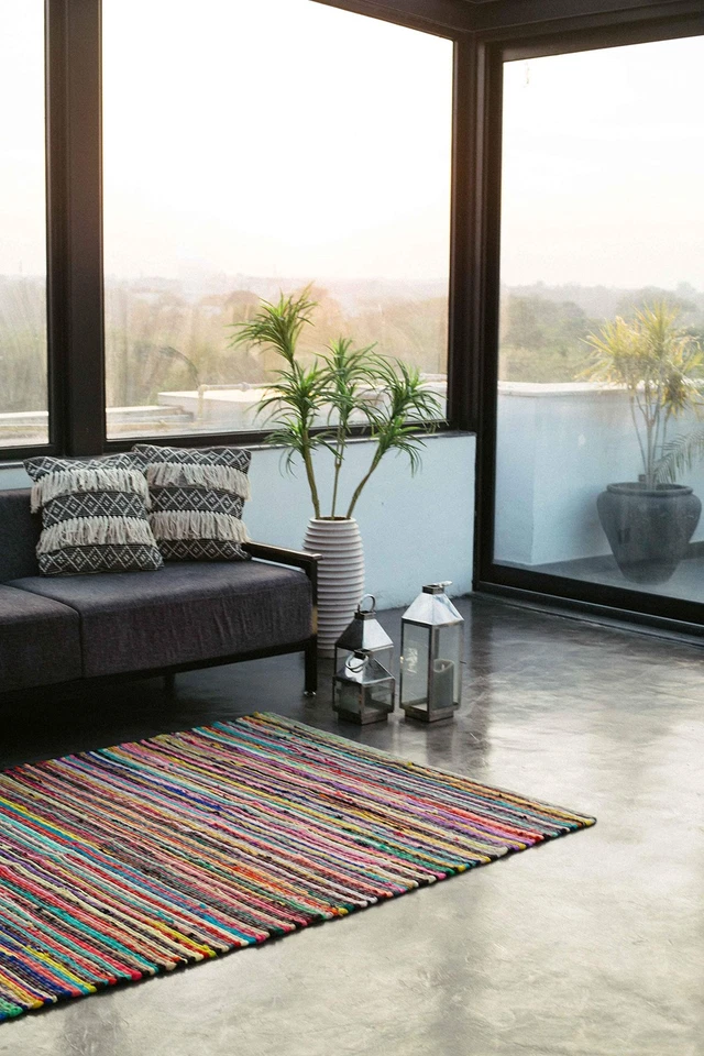 - Alfombra Chindi colorida 100 % algodón reciclado ecológica - 8’x10’, multi. Foto 4 de 4