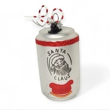 Santa Claus Claws Hard Seltzer Silver Drink Can Christmas Ornament Swirly Straw