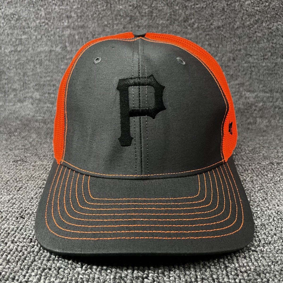 '47 Brand Pittsburgh Pirates MLB Trucker Hat Charcoal Orange Mesh Snapback Cap