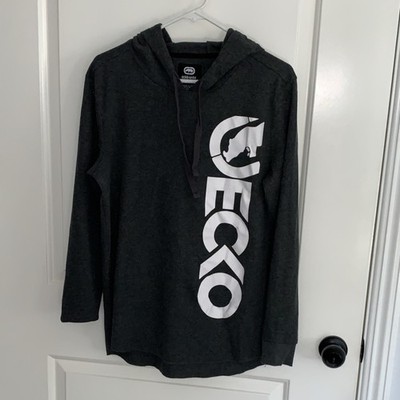 Ecco Unisex Grey Pull Over Hoodie Size Large Soft 7 Knit Sweatshirt
