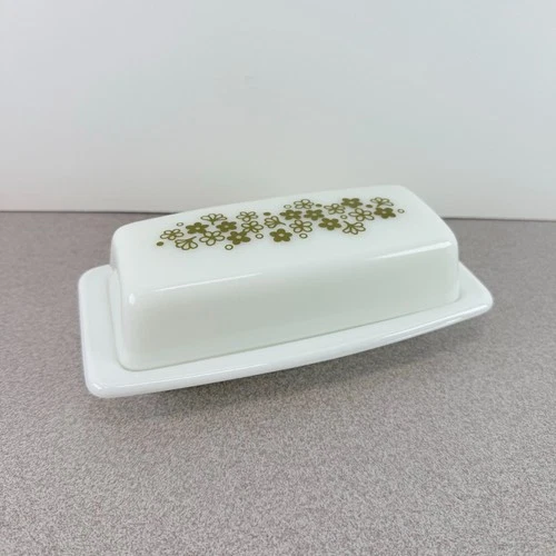 Vintage Pyrex USA Spring Blossom Crazy Daisy Green Flower Butter Dish 72-B