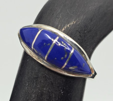Navajo Native American Signed Sterling Silver Domed Ring Lapis Lazuli Size 6.5