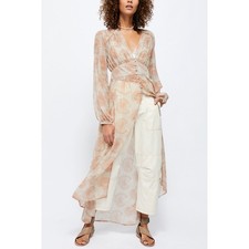 Free People Sheer Floral Maxi Duster Dress Peach Cream Boho Long Sleeve Small