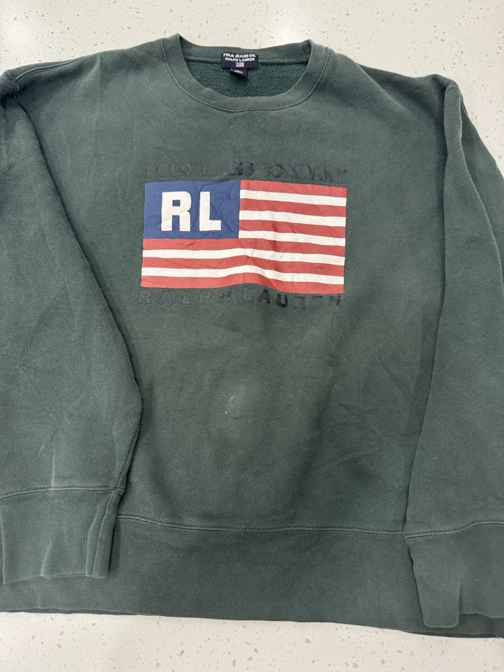 DE COLECCIÓN Ralph Lauren Polo Jeans Mujer Sudadera Talla L Verde Bandera EE. UU. Logo Y2K Foto 2 de 4