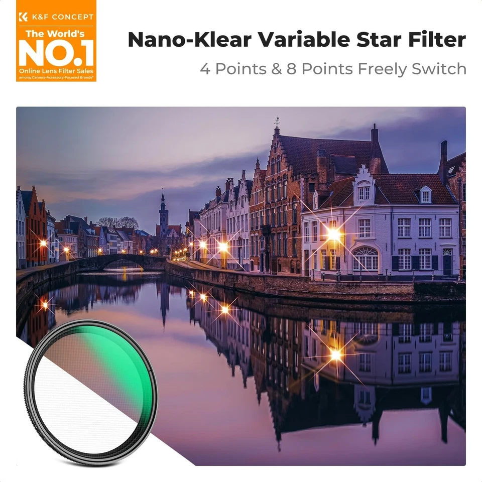 K&F Concept Variable Star Filter Cross Screen Starburst Filter 4/8 Point 49-82mm - Image 3 of 4