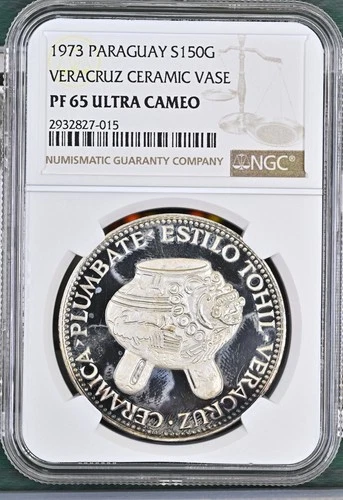 1973 Paraguay 150 Guaranies - NGC PF65 UC, "Veracruz Ceramic Vase"