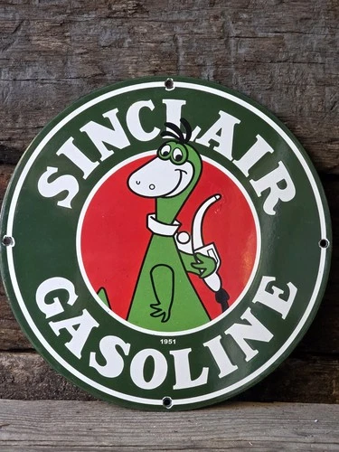 VINTAGE 1951 SINCLAIR GASOLINE PORCELAIN GAS STATION FUEL PUMP SIGN 12" W/DINO
