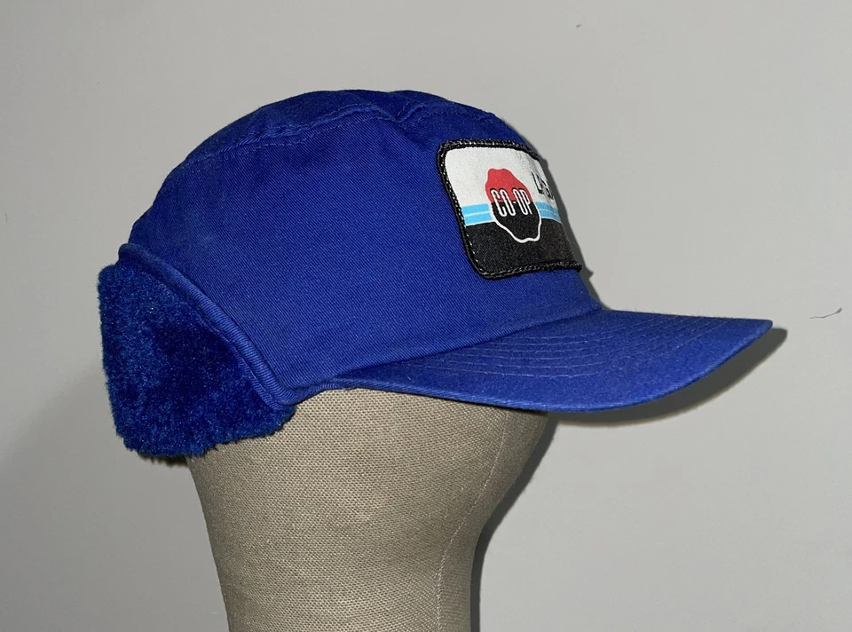 De colección Marca K CO OP LP Parche de Gas Sombrero Azul Orejeras Aislado Gorra de Invierno S/M Foto 4 de 4