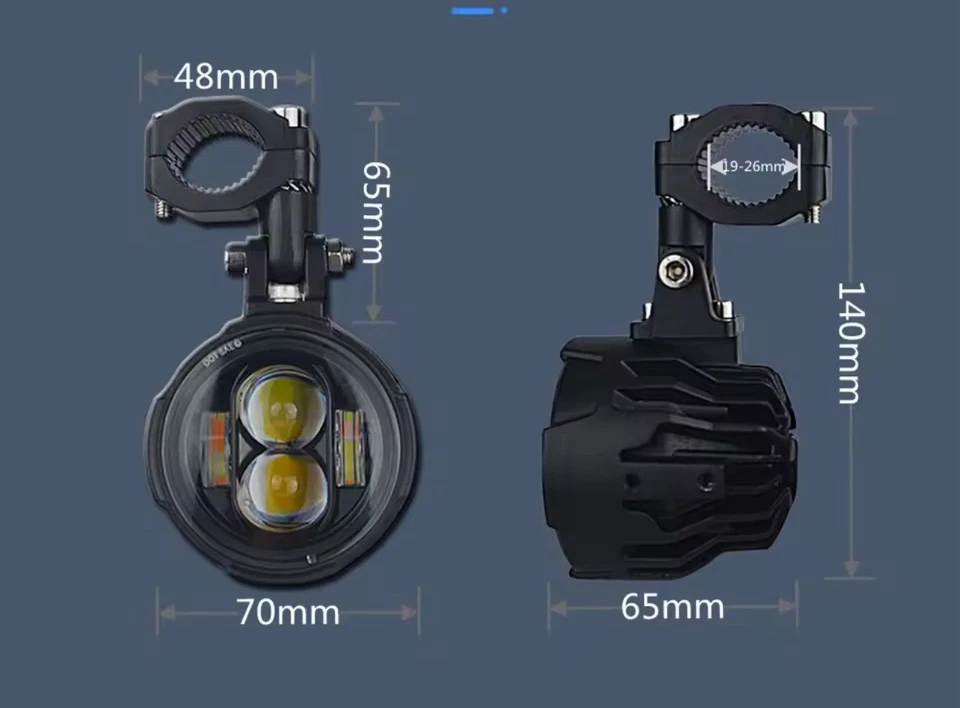 Faretti Fari Supplementari Led + Tasto Universali Moto Enduro per barre - Immagine 2 di 4