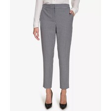 Tommy Hilfiger Womens Gingham Sloane Mid-Rise Pants Midnight/Ivory Szs 2 14 NWT