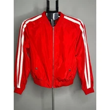 Urban Retro Vintage Style Red Bomber Jacket White Racing Stripes Size M