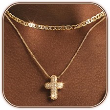 OGD Bubble Cross Necklace for Women 14k Gold 2PCS-Medium Cross-Gold 
