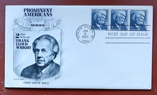 ARCHITECT FRANK LLOYD WRIGHT PORTRAIT 1966 FLEETWOOD CACHET   FDC UNADDR