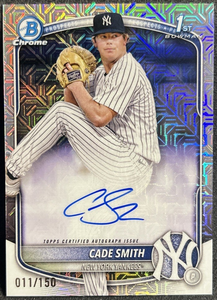 Cade Smith 2025 1st Bowman Chrome HTA Choice Auto /150 Yankees Prospect Auto