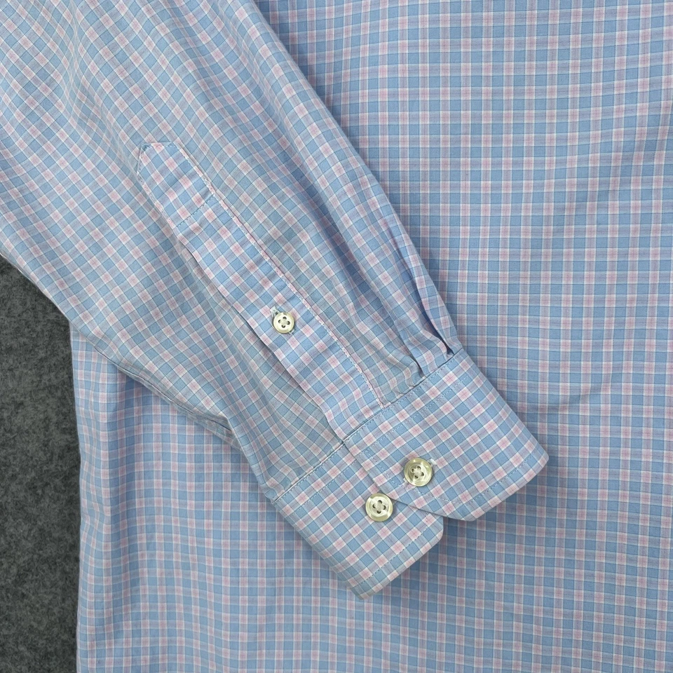 Camisa Nautica Para Hombre 17.5 34/35 Azul Rosa Cuadros Botones Manga Larga Algodón Foto 4 de 4