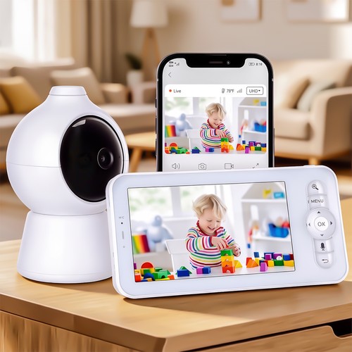 2K 2.4GHz WiFi Baby Monitor Camera, Phone App & 5'' Screen Control Night Nmmpvgf