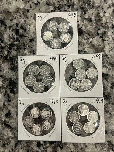 Assorted Silver Grams Rounds 1g 0.999 Fine 25g Total Collectible