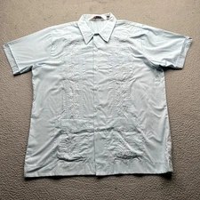 Vintage Romani Collection Permanent Press Guayabera Cuban Shirt Mens XL Blue