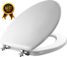 Elongated Toilet Seat White Chrome Hinges Durable Replacement 1844CP 000