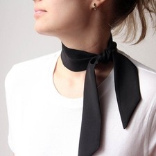 Women  s Black Solid 100 Silk Neckerchief Skinny Scarf 35  x 2  