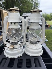 Vintage Mars Dietz Kerosene Lanterns Pair White Rustic Farmhouse Decor Lighting Vintage Mars Dietz Kerosene Lanterns Pair White Rustic Farmhouse Decor Lighting