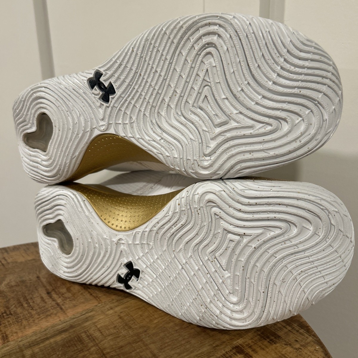 Size 9.5-Men's Under Armour Embiid 1 Basketball Shoes White/Gold