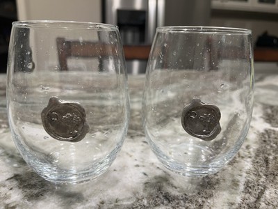 Pair Of Southern Jubilee Stemless Wine Glasses Hand Cast Pewter SC Medallion