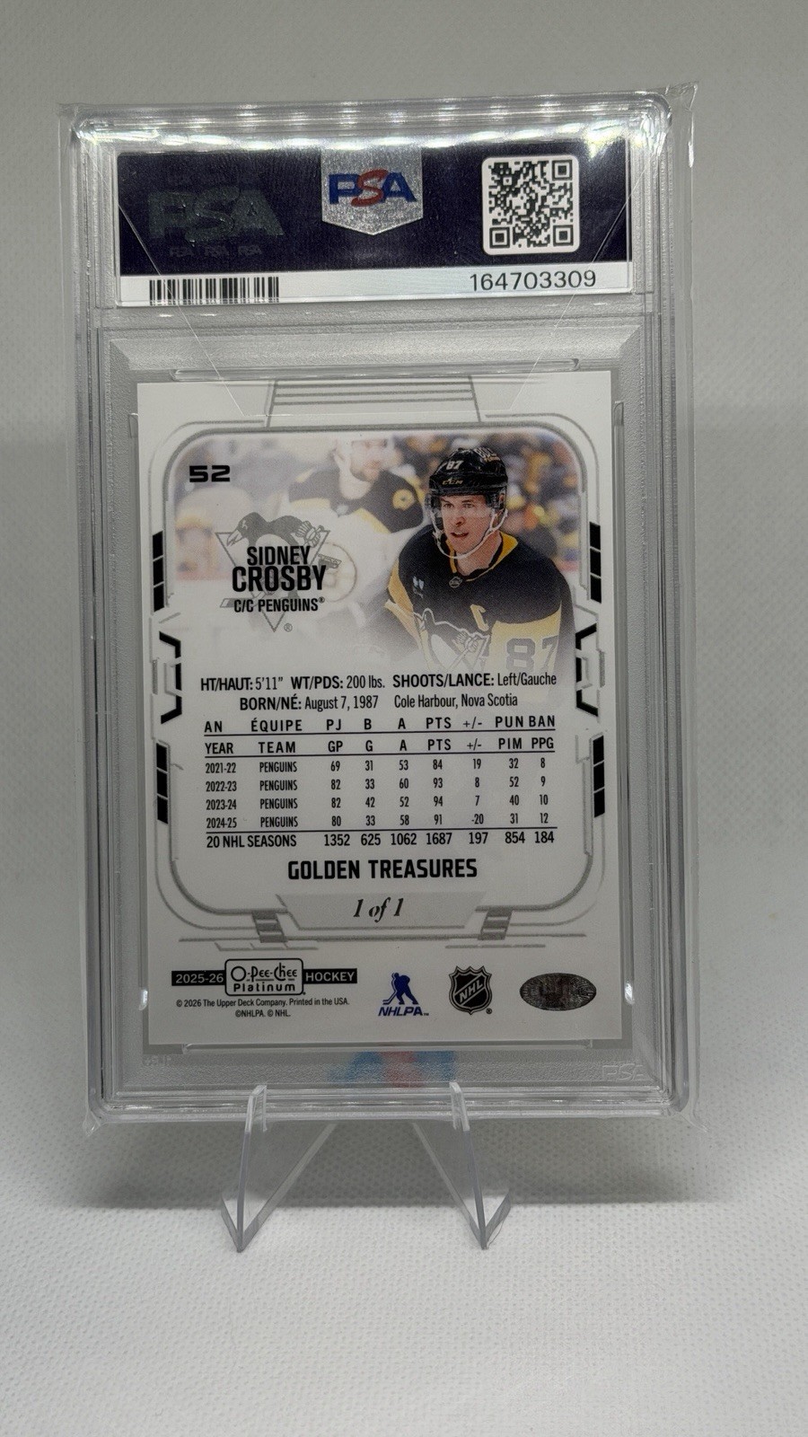 Upper Deck 2025-26 O-Pee-Chee Platinum Sidney Crosby GT #52 PSA 10 1/1 view 2