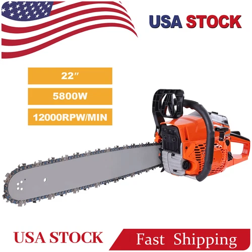 62cc Gas Chainsaw with 22" Bar Petrol Chain Saw 2-Cycle Engine for Wood Cutting
